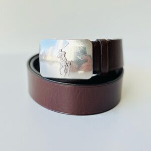 Polo Ralph Lauren Brown Leather Belt – Pony Plaque Buckle Like New Sz32